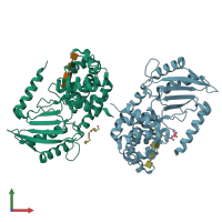 PDB entry 4cfp coloured by chain, front view.