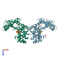 PDB entry 4cfp coloured by chain, top view.