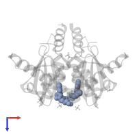 5-[[(1S,2S)-2-(6-azanylhexanoylamino)-2,3-dihydro-1H-inden-1-yl]methyl]-1,3-benzodioxole-4-carboxylic acid in PDB entry 4cgi, assembly 1, top view.