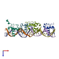 PDB entry 4cn7 coloured by chain, top view.