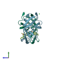 PDB entry 4cpt coloured by chain, side view.