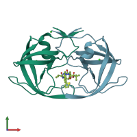 PDB entry 4cpx coloured by chain, front view.