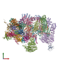 Hetero 33-meric assembly 1 of PDB entry 4cr3 coloured by chemically distinct molecules, front view.