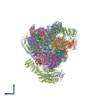 Hetero 33-meric assembly 1 of PDB entry 4cr3 coloured by chemically distinct molecules, side view.