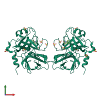 Homo dimeric assembly 1 of PDB entry 4cr5 coloured by chemically distinct molecules, front view.