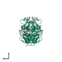 Homo dimeric assembly 1 of PDB entry 4cr5 coloured by chemically distinct molecules, side view.