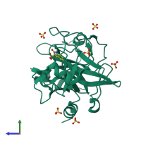 PDB entry 4cr5 coloured by chain, side view.