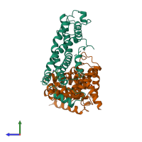 PDB entry 4crv coloured by chain, side view.