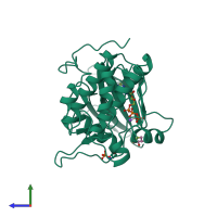 Monomeric assembly 1 of PDB entry 4ct2 coloured by chemically distinct molecules, side view.