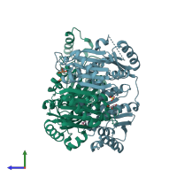 PDB entry 4ct8 coloured by chain, side view.