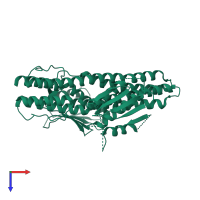 Homo dimeric assembly 1 of PDB entry 4cti coloured by chemically distinct molecules, top view.