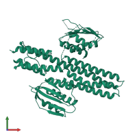 Homo dimeric assembly 2 of PDB entry 4cti coloured by chemically distinct molecules, front view.