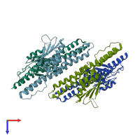 PDB entry 4cti coloured by chain, top view.