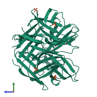 Homo trimeric assembly 1 of PDB entry 4cw8 coloured by chemically distinct molecules, side view.