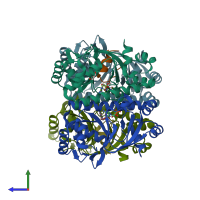 PDB entry 4cyd coloured by chain, side view.