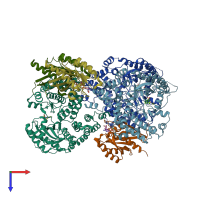 PDB entry 4d0l coloured by chain, top view.