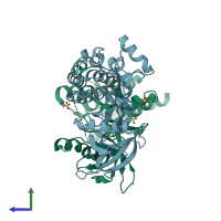 PDB entry 4d4v coloured by chain, side view.