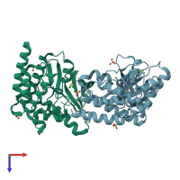 PDB entry 4d4v coloured by chain, top view.