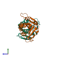 PDB entry 4d73 coloured by chain, side view.