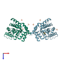 PDB entry 4daf coloured by chain, top view.