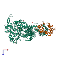 PDB entry 4dbp coloured by chain, top view.
