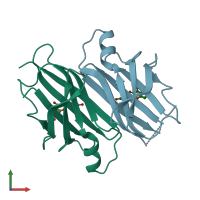 PDB entry 4det coloured by chain, front view.