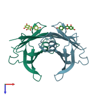 PDB entry 4det coloured by chain, top view.