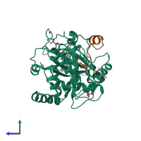 PDB entry 4dh1 coloured by chain, side view.