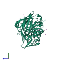 PDB entry 4dh6 coloured by chain, side view.
