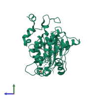 PDB entry 4dit coloured by chain, side view.