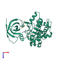PDB entry 4dit coloured by chain, top view.