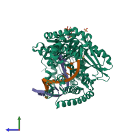 PDB entry 4dqs coloured by chain, side view.