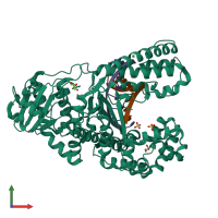 Hetero trimeric assembly 1 of PDB entry 4dsi coloured by chemically distinct molecules, front view.