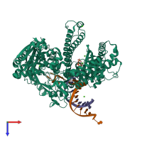 PDB entry 4dtu coloured by chain, top view.