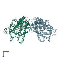 PDB entry 4duc coloured by chain, top view.