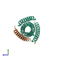 PDB entry 4dzu coloured by chain, side view.