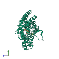 PDB entry 4e1e coloured by chain, side view.
