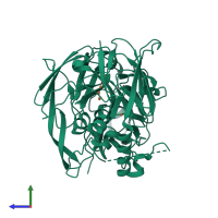 PDB entry 4e9r coloured by chain, side view.