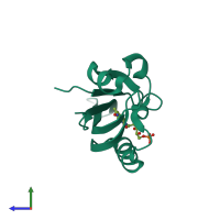 PDB entry 4eep coloured by chain, side view.