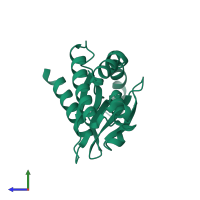 PDB entry 4ef5 coloured by chain, side view.