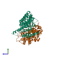 PDB entry 4ehm coloured by chain, side view.