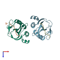 PDB entry 4eje coloured by chain, top view.