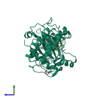 PDB entry 4ekl coloured by chain, side view.