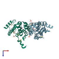 PDB entry 4ekp coloured by chain, top view.