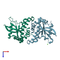 PDB entry 4emu coloured by chain, top view.