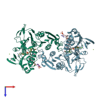 PDB entry 4emw coloured by chain, top view.