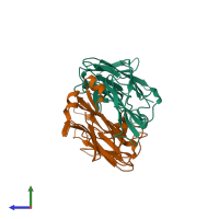 PDB entry 4eow coloured by chain, side view.