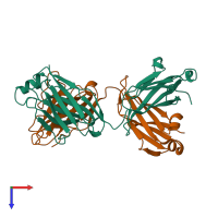 PDB entry 4eow coloured by chain, top view.