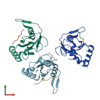 PDB entry 4eoy coloured by chain, front view.