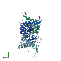 PDB entry 4eoy coloured by chain, side view.